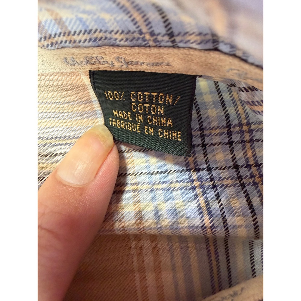 Bobby Jones Collection Mens XL Tan Blue Plaid Button Down Shirt Woven In Italy - Picture 5 of 8